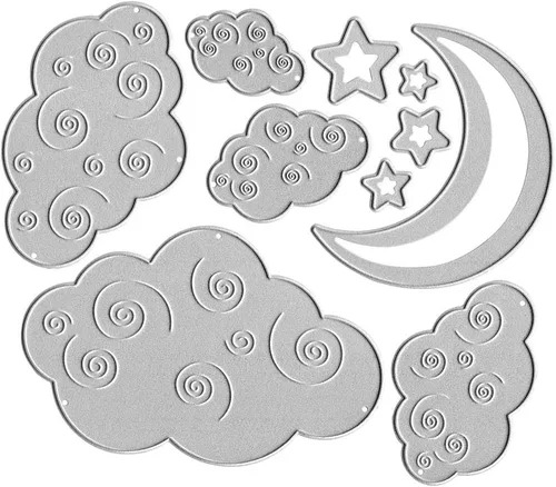Troqueles de corte de luna de metal, diseño de nubes, estrellas, plantillas en relieve, molde de plantilla para álbumes de recortes y manualidades,