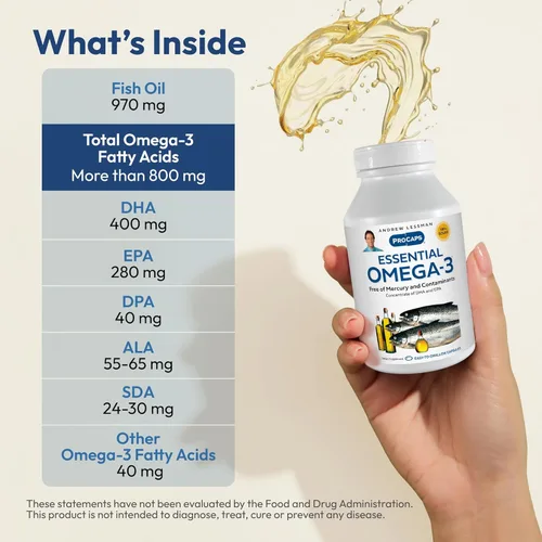 Miniatura 3 de ANDREW LESSMAN Omega-3 esencial sin sabor - 180 cápsulas blandas - Aceites omega-3 ultra puros y de alta potencia. Alto contenido de DHA, sin