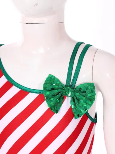 Miniatura 2 de Enterizo de una pieza con bastón de caramelo de Navidad para niños y niñas, un hombro completo, para bailar