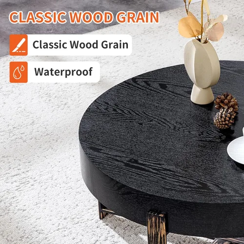Miniatura 5 de Mesa de centro redonda de 30.7 pulgadas, mesas de centro modernas para sala de estar, mesa de té circular de madera con patas de metal