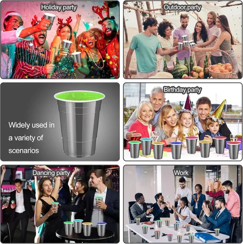 Miniatura 7 de 120 vasos de plástico grises para Año Nuevo, vasos desechables de plástico de 12 onzas, tazas de fiesta grises para beber, degustaciones servidas
