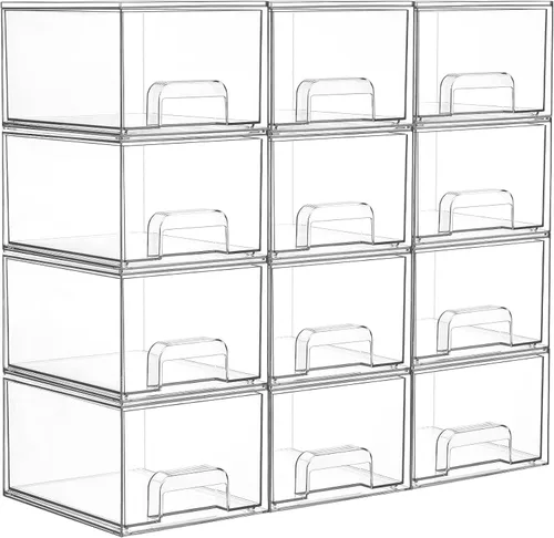 Miniatura 15 de Vtopmart - Paquete de 2 cajones de almacenamiento pequeños transparentes y apilables, organizador de maquillaje acrílico para baño, contenedores