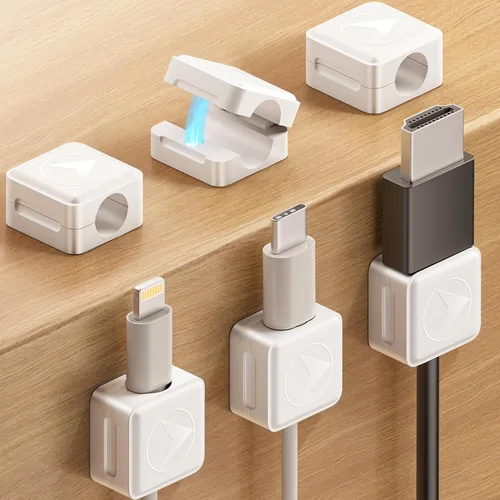 Miniatura 17 de Clips magnéticos para cables [bloqueo 1s], organizador de cables adhesivos para mesita de noche, paquete de 6 clips de gestión de cables