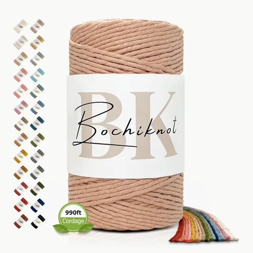 Miniatura 26 de BOCHIKNOT Cordón de macramé de 5 mm - Cordón de macramé de una hebra - Cordón de algodón para macramé y anudado - Suministros de cuerda de macramé