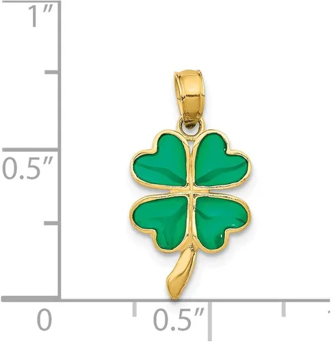 Miniatura 3 de Colgante de oro amarillo macizo de 14 quilates, 4 hojas, esmaltado, 0.787in x 0.394in