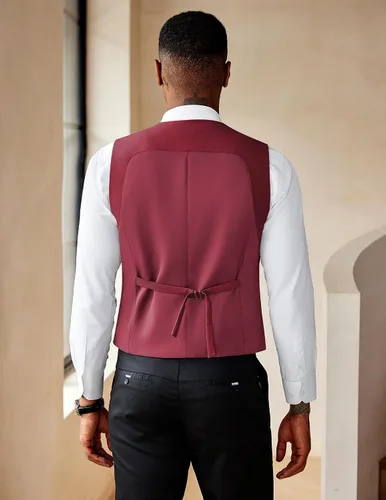 Miniatura 4 de COOFANDY Chaleco de traje para hombre, ajustado, doble botonadura, chaleco formal de negocios