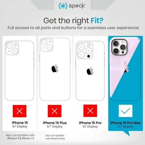 Miniatura 5 de Speck Funda MagSafe para iPhone 15 Pro Max - Protección contra caídas y para la cámara, agarre seguro de tacto suave, compatible con carga Lila