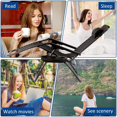 Miniatura 7 de Dkeli Zero Gravity - Juego de 2 sillas plegables y ajustables para patio con portavasos para exteriores, reclinables, para campamento, junto a