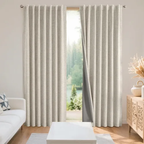 Miniatura 24 de Joydeco - Cortinas 100% opacas, 2 paneles de lino natural para oscurecer habitación, aislamiento térmico, trabillas traseras y bolsillo para barra