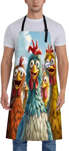 Delantal colorido con patrón de pollo para mujer, 28 x 33 pulgadas, delantales de cocina con 2 bolsillos, poliéster, delantal de granja para