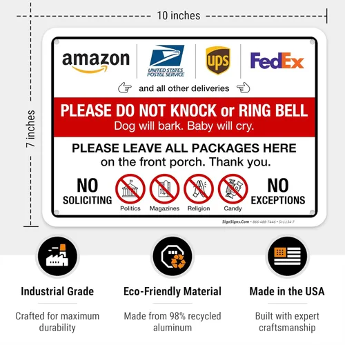Miniatura 3 de Letrero con texto en inglés «Do Not Knock Or Ring Doorbell Dog Will Cry», 10 x 7 pulgadas, aluminio 040, resistente a la decoloración, fabricado
