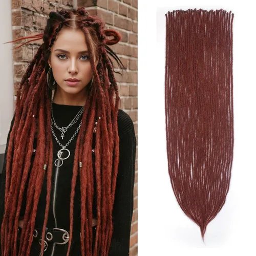 Miniatura 37 de 15 extensiones de rastas de doble extremo, 24 pulgadas, extensiones de rastas falsas de 0.6 pulgadas, color marrón degradado, extensiones de rastas