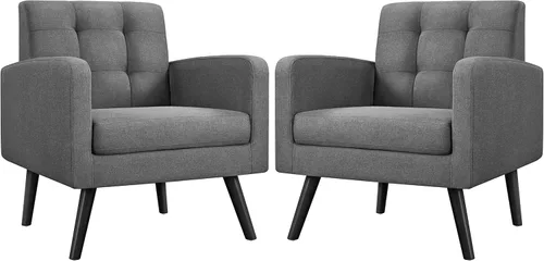 Miniatura 13 de Yaheetech Sillas de acento de mediados del siglo, silla moderna tapizada para sala de estar, sillón acogedor con respaldo abotonado y patas de Azul