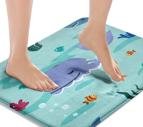 Miniatura 10 de Britimes Alfombra de baño rosa, bonita alfombra de baño antideslizante con diseño de gato colorido, diseño de patas de gato lindo de dibujos