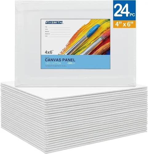 Miniatura 2 de FIXSMITH Tableros de lienzo para pintar de 4 x 6 pulgadas, paquete de 24 mini lienzos, paneles de lienzo blanco en blanco, 100% algodón imprimado