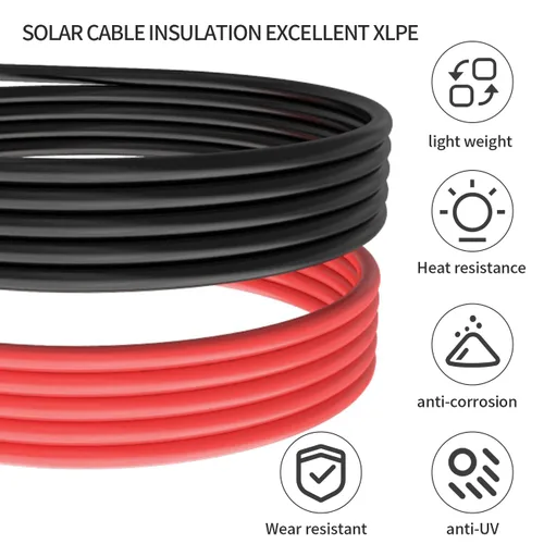 Miniatura 4 de Cable de extensión de panel solar ELFCULB - 1 par de 10AWG 3 pies, cable de extensión solar negro y rojo, cable de panel solar PV con conectores