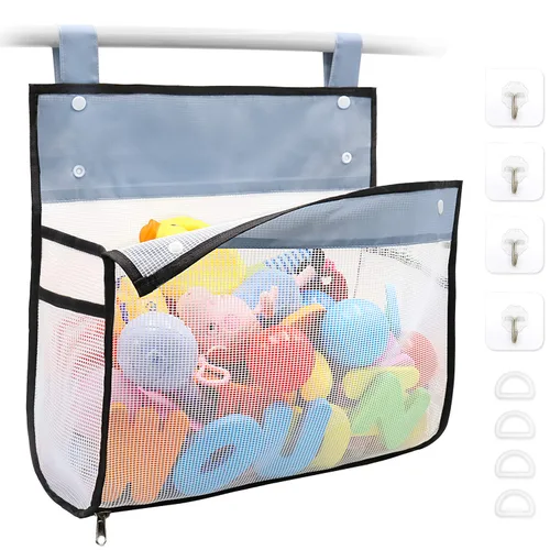 Organizador de juguetes de baño, múltiples formas de colgar, soporte de juguetes de baño de apertura extragrande, bolsa de almacenamiento de Negro