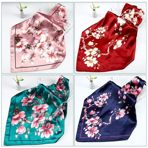 Miniatura 6 de Honoson 4 pañuelos de satén de 35 pulgadas para la cabeza grandes, cuadrados, sedosos, de satén, bohemios, para mujeres y niñas, Varios