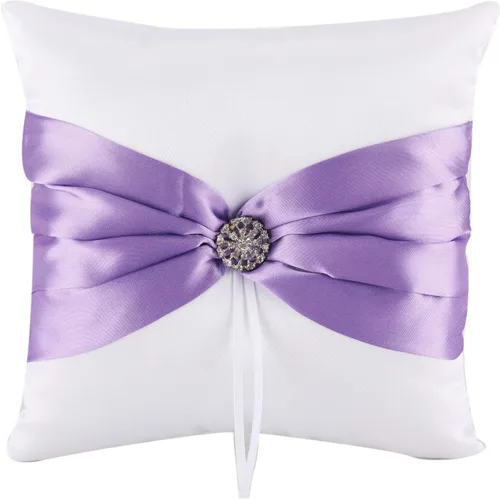 Miniatura 5 de he andi 7.8 "satén artificial diamante decoración anillo de boda portador almohada (rosa)