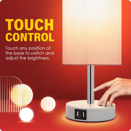 Miniatura 4 de Lámpara de escritorio Yarra-Decor con puerto USB, lámpara de mesa con control táctil de 3 niveles de brillo, lámpara de mesita redonda con pantalla