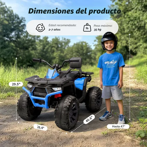 Miniatura 6 de Hikiddo ATV para niños de 4 ruedas, 24 V paseo en coche de juguetes para niños grandes con motor de 400 W, 2 plazas - azul