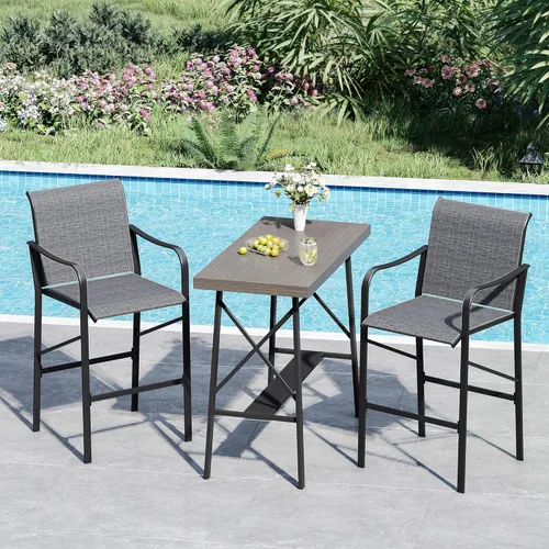 Miniatura 23 de VICLLAX Juego de barra de patio al aire libre de 3 piezas, mesa redonda de altura con agujero para sombrilla y 2 sillas de textileno para césped