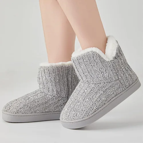 Miniatura 2 de WOJWSKI Pantuflas de punto para mujer, de invierno, cálidas, de forro polar, espuma viscoelástica, con cómodo forro de felpa
