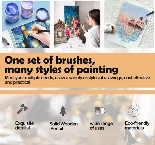 Miniatura 7 de Artist Paint Brush Set of 17- Nylon Hair and 12 Different Sizes for Acrylic, Oil, Watercolor and Gouache Painting, 17pcs Paint Brushes with Extra