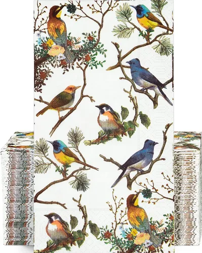 100 toallas desechables de papel de 3 capas para baño, servilletas de pájaros de primavera, decoración diaria para cenas, bodas, fiestas de té,