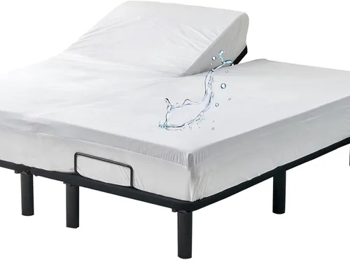 Kingnex - Protector de colchón impermeable de doble parte para cama king ajustable con cabeza flexible de 32-34 pulgadas desde la cabecera, ultra