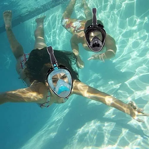 Miniatura 7 de Máscara de esnórquel de cara completa, máscara de buceo para niños y adultos, máscara de esnórquel con vista panorámica de 180 con soporte