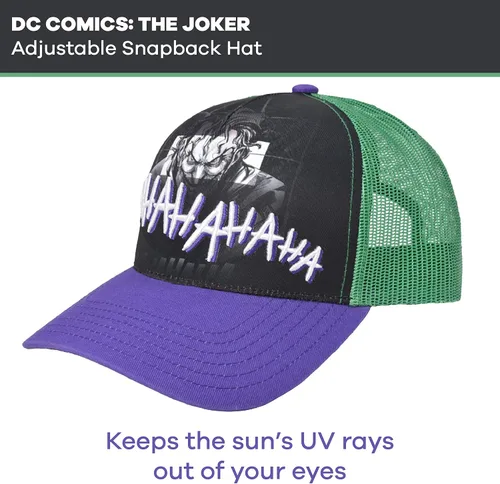 Miniatura 5 de Concept One DC Comics The Joker Raughing 3D Gorra ajustable de algodón Snapback para camionero, color verde, talla única