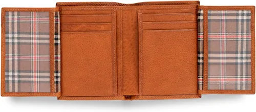Miniatura 3 de VASA - Carteras verticales de cuero de grano superior de coñac para hombre, billetera plegable minimalista de lujo europea con RFID y soporte