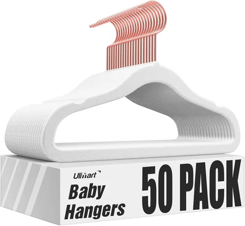 Miniatura 9 de Perchas de terciopelo para bebé, paquete de 50 unidades, 11.4 pulgadas, perchas antideslizantes para ropa de bebé, perchas resistentes para bebés