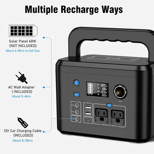 Miniatura 3 de powkey Estación de energía portátil de 350 W, batería de litio de reserva de 260 Wh/70,000 mAh, banco de energía de onda sinusoidal pura de 110 V