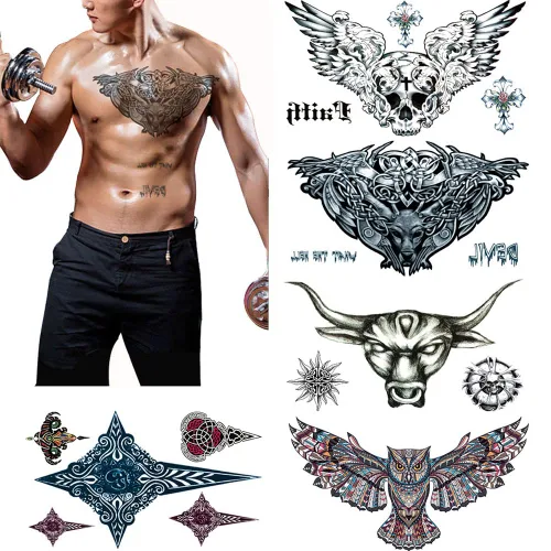Tatuajes grandes falsos temporales para hombres, mujeres y adolescentes, VIWIEU 3D realista para niñas, tatuajes temporales, 5 hojas, tatuajes