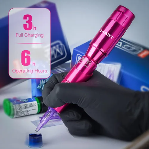 Miniatura 3 de Kit de bolígrafo de tatuaje Mast Tour, fuente de alimentación inalámbrica para tatuaje, kit de ametralladora de tatuaje, 20 agujas de tatuaje