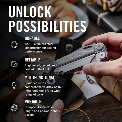 Miniatura 4 de LEATHERMAN, Wave+, Multiherramienta versátil de tamaño completo 18-en-1 para bricolaje, hogar, jardín, al aire libre o transporte diario (EDC)