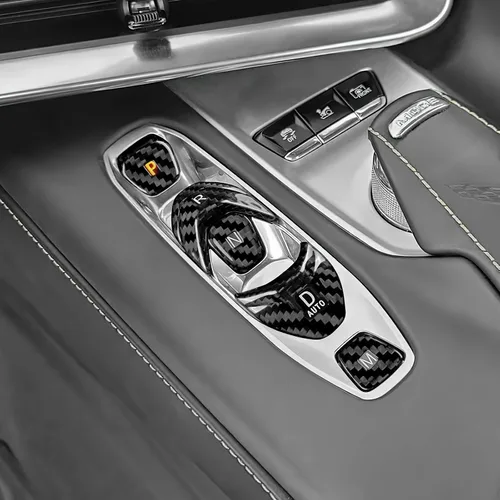 Miniatura 5 de Cubierta de fibra de carbono, para botón de palanca de cambios de automóvil, para consola central C8, decoración para Chevrolet Corvette C8 2020