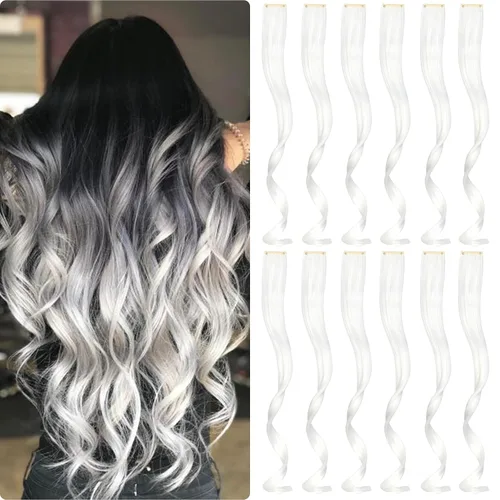 Miniatura 9 de Extensiones de cabello de colores 12 piezas de 24 pulgadas, extensiones de cabello rosa cosplay con clip, color arco iris, para fiesta, largo