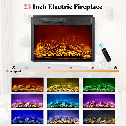 Miniatura 3 de AMERLIFE Soporte de TV con chimenea, centro de entretenimiento con textura de madera con chimenea eléctrica de 23 pulgadas, soporte