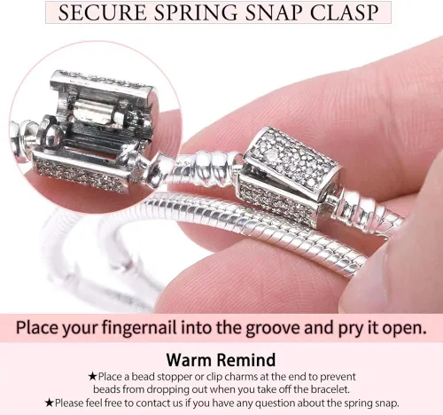 Miniatura 5 de LONGLUCK Pulsera auténtica que se adapta a la mayoría de los dijes, cadena de serpiente de plata de ley 925 y oro rosa, con cierre redondo