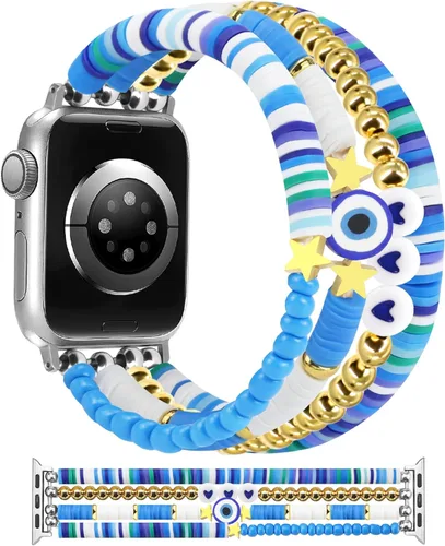 Miniatura 17 de Newlibery - Pulseras de cuentas compatibles con Apple Watch de 38 mm, 40 mm, 41 mm, 42 mm (S10/11) Correa elástica estirada hecha a mano para mujer