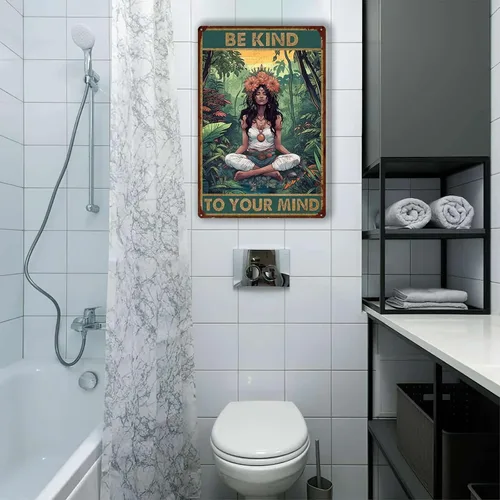 Miniatura 5 de LIUAXICIA Letrero de metal con texto en inglés «Be Kind to Your Mind» para decoración de pared para familia, bar, restaurante, cafetería, baño
