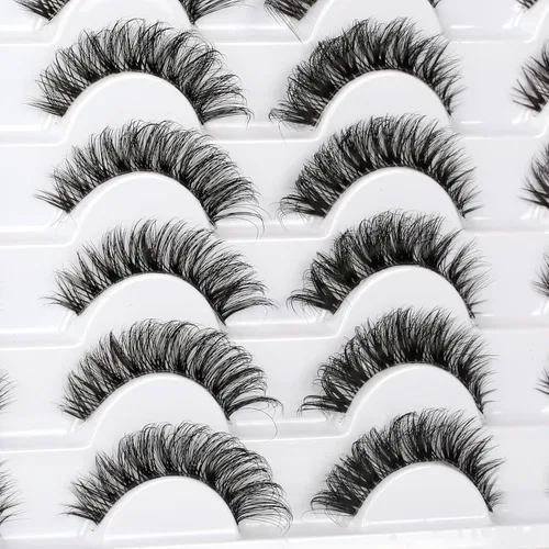 Miniatura 746 de Pooplunch - Pestañas postizas finas de visón sintético, estilo ojo de gato, naturales, cruzadas, tipo racimo, efecto 8D de volumen, tiras