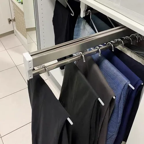 Miniatura 4 de Barra de ropa extraíble ajustable de 30 a 31.5 in, barra de armario extensible de acero para almacenamiento de ropa de pantalones, armario ajustable