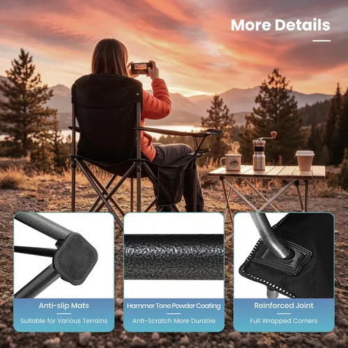 Miniatura 6 de HIGH POINT SPORTS Silla plegable de campamento de gran tamaño, sillas de césped portátiles resistentes, sillas plegables para exteriores