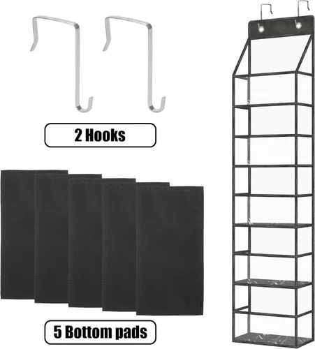 Miniatura 4 de Organizador de despensa de 5 estantes con bolsillos transparentes, almacenamiento colgante resistente para armario, dormitorio, baño y guardería