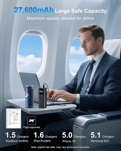 Miniatura 2 de AsperX Banco de energía para portátil, 27,600 mAh, 162.5 W, cuerpo unificado de aluminio PD3.1, cargador portátil de carga rápida, banco de batería