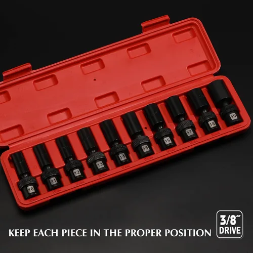 Miniatura 5 de EMENTOL 10 piezas 3/8" de profundidad Juego de enchufes de impacto universales profundos, 6 puntos, métrico, CR-MO, juego de enchufes de impacto